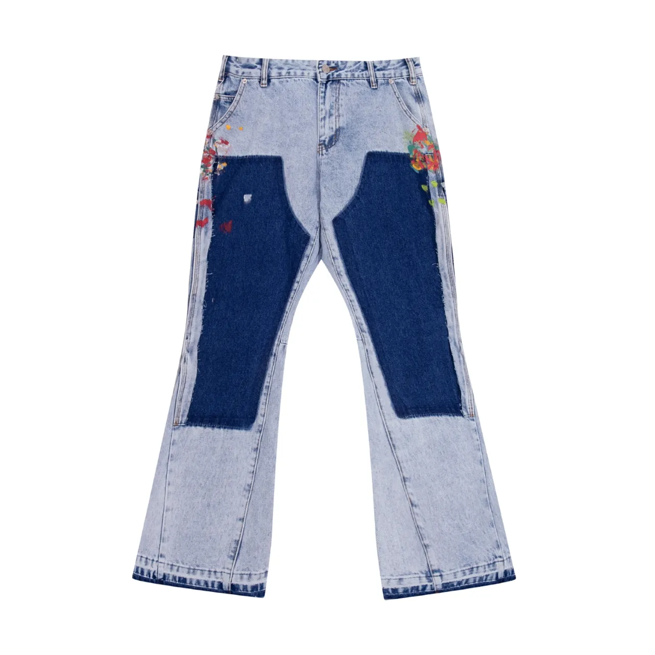 666#Gallery Dept new ink and paint patch splicing patch overalls logging pants washed blue splicing bootcut jeans beautiful trendy pants versatile casual trousers washed blue S~XL P290